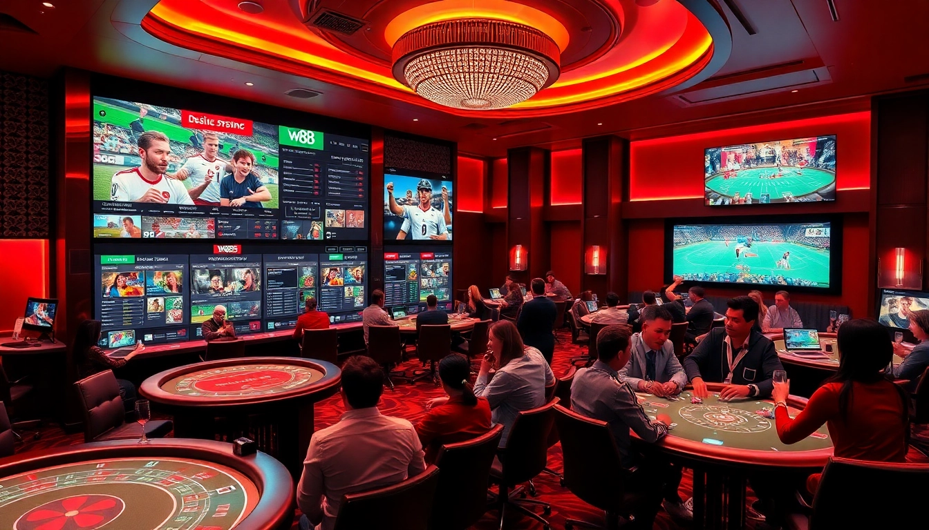 Experience the excitement of online betting at w88.nyc with a vibrant casino scene showcasing diverse gaming options.