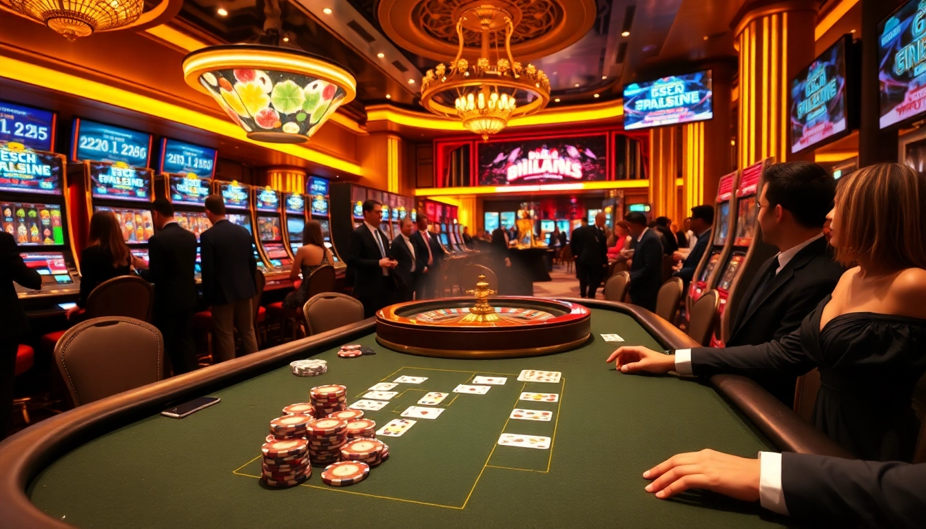 Experience the thrill of gambling at ee88win.net with vibrant casino visuals of poker, slots, and roulette.