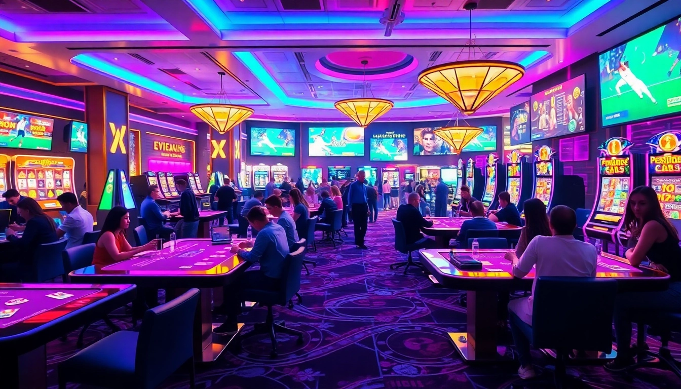Experience the excitement of online gaming at ev88win.live with vibrant casino tables and digital sports displays.